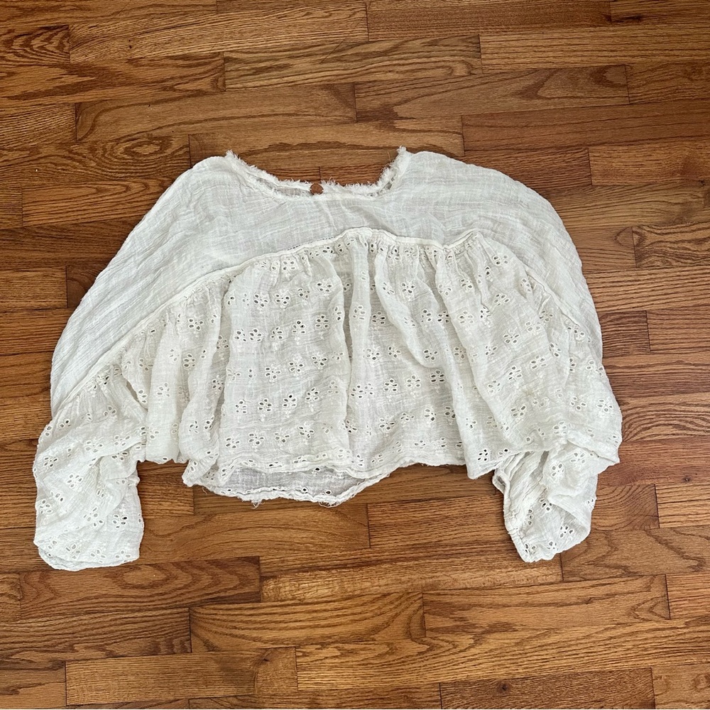 Free People White Ruffled Crop Blouse